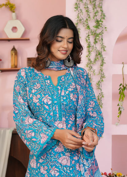Blue Blush Chiffon Dupatta Suit
