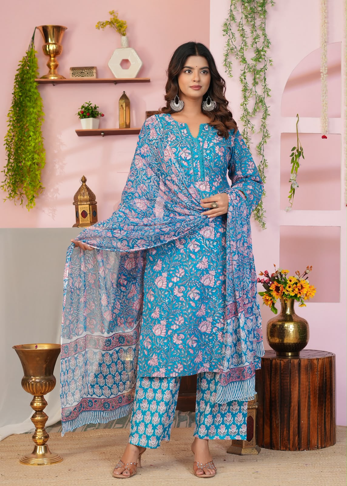 Blue Blush Chiffon Dupatta Suit
