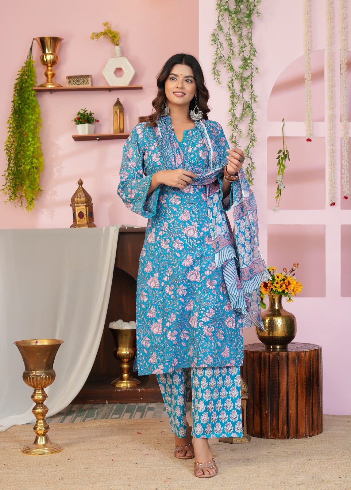 Blue Blush Chiffon Dupatta Suit