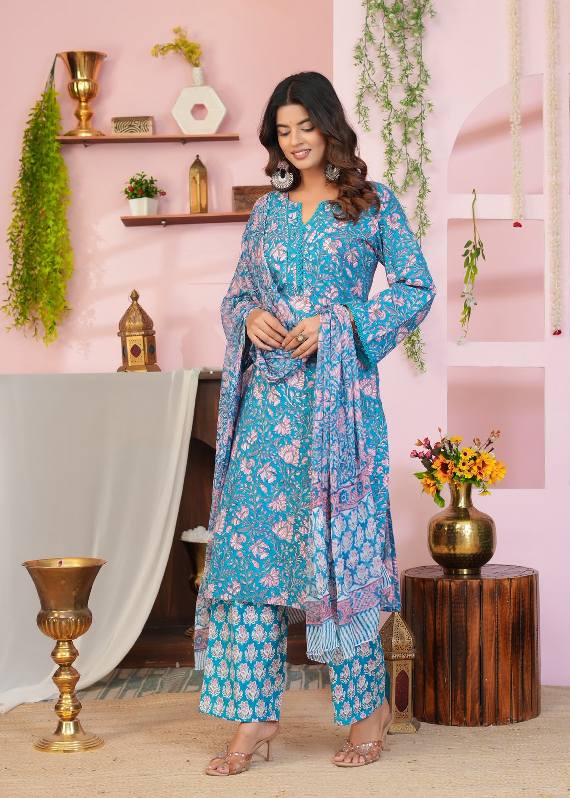 Blue Blush Chiffon Dupatta Suit