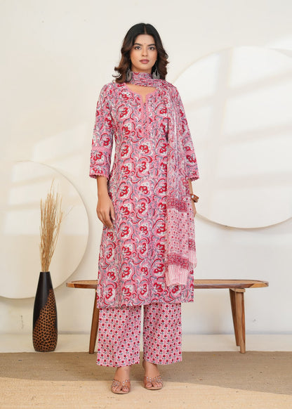 Peach Maroon Blooms Chiffon Dupatta Suit
