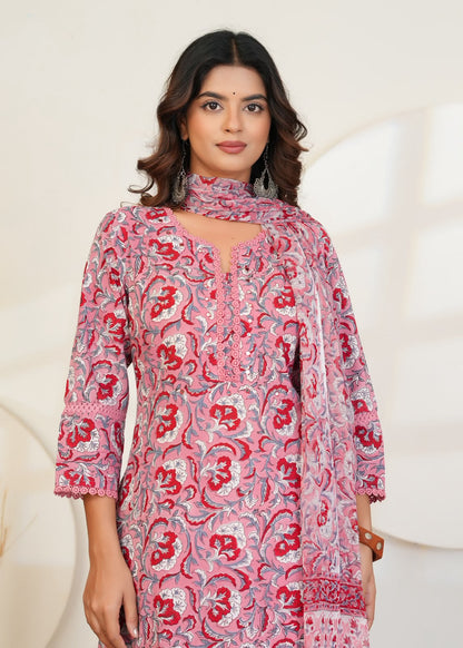 Peach Maroon Blooms Chiffon Dupatta Suit