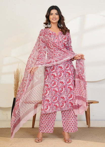 Peach Maroon Blooms Chiffon Dupatta Suit