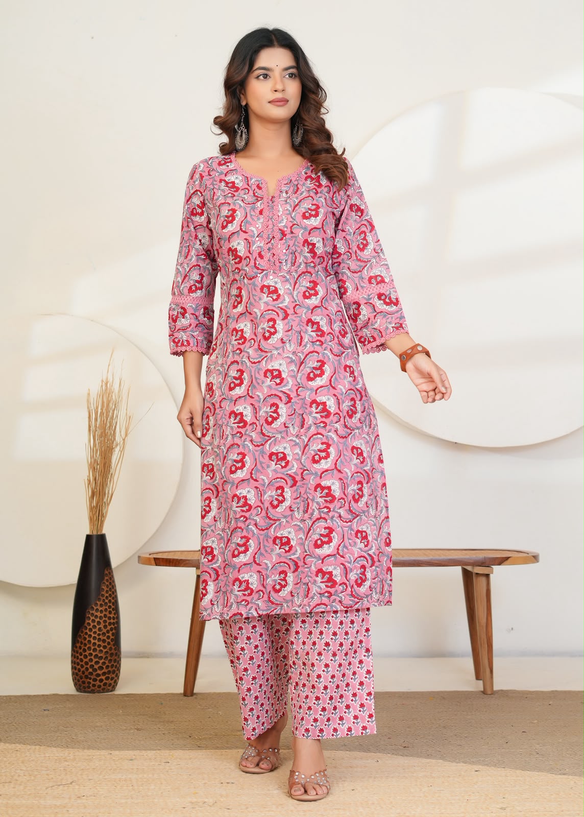 Peach Maroon Blooms Chiffon Dupatta Suit