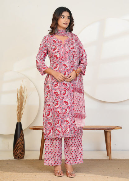Peach Maroon Blooms Chiffon Dupatta Suit
