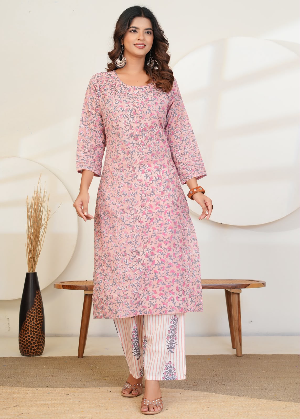 Pastel Peach Buds Chiffon Dupatta Suit