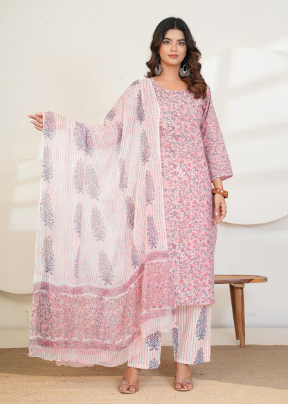 Pastel Peach Buds Chiffon Dupatta Suit