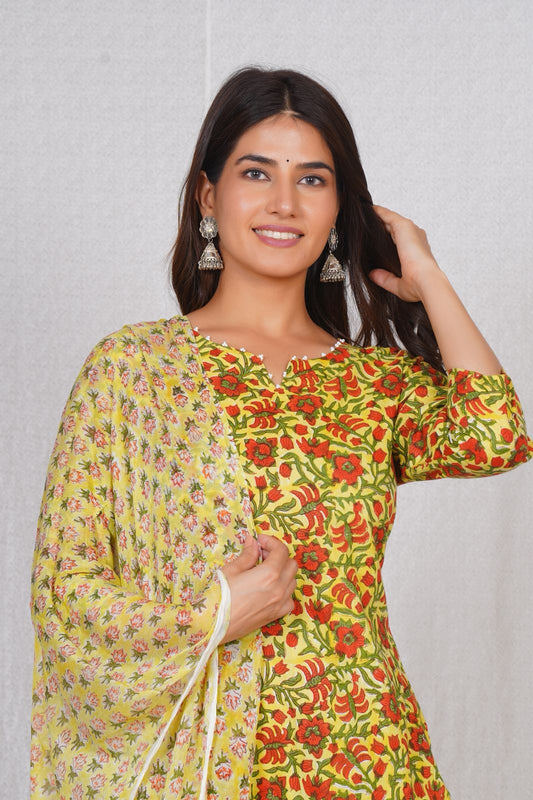 hand block printed kurta set with dupatta
