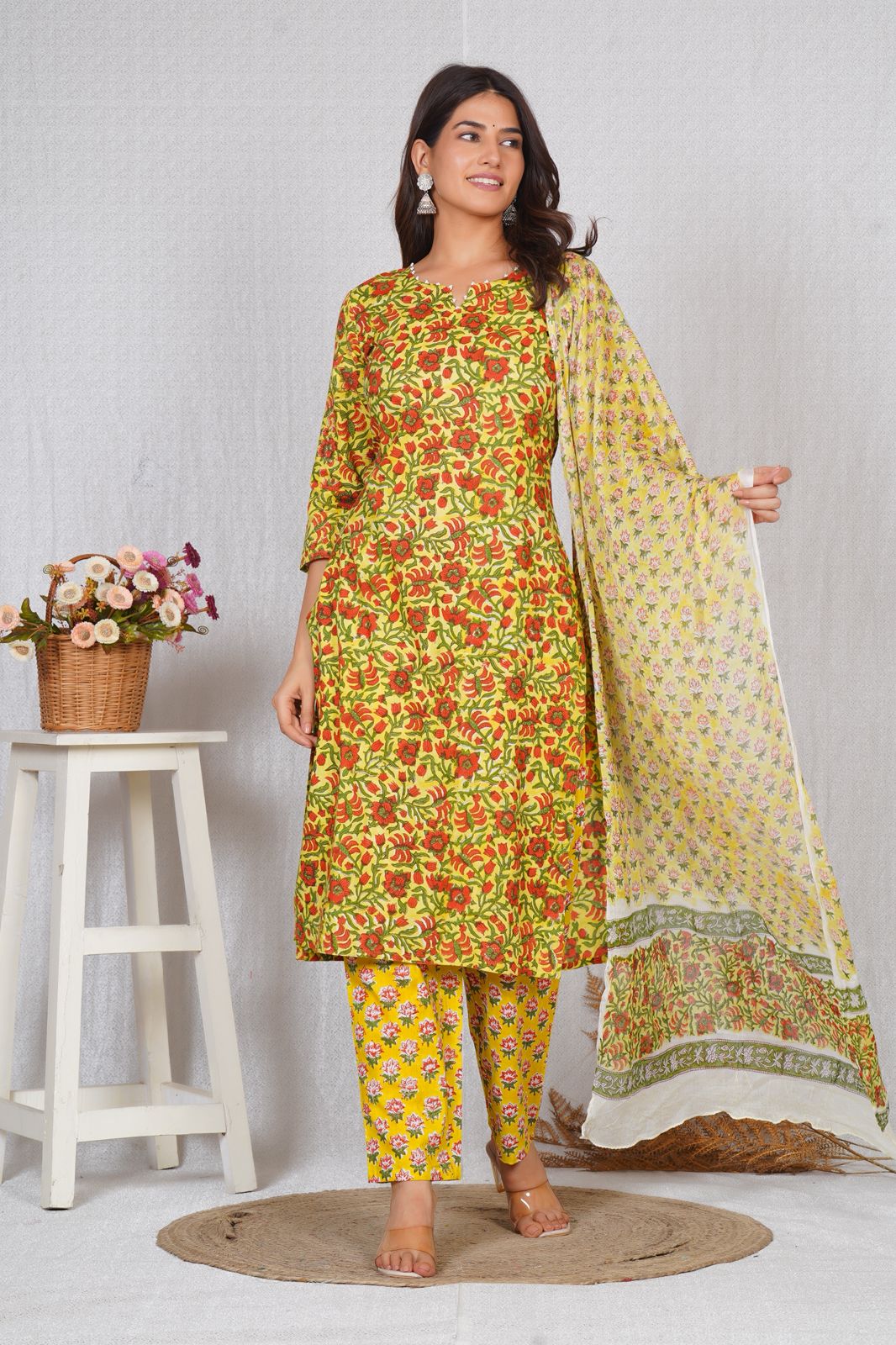 hand block printed kurta set with dupatta
