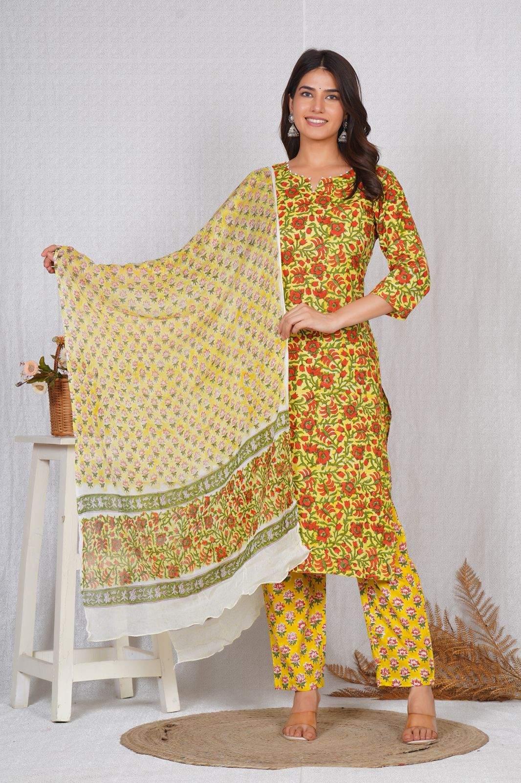hand block printed kurta set with dupatta
