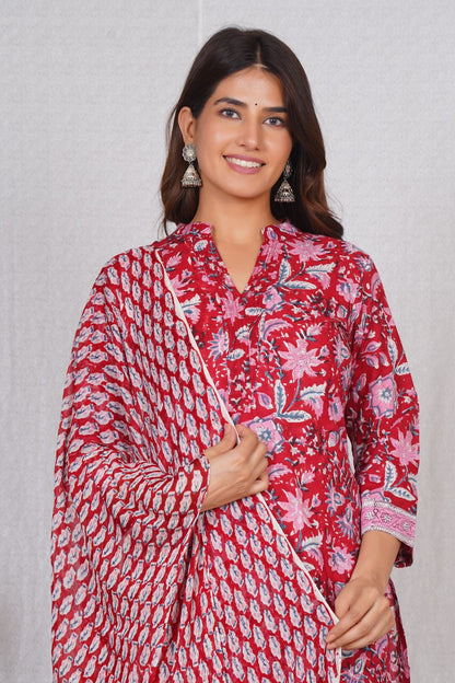 hand block printed kurta set with dupatta