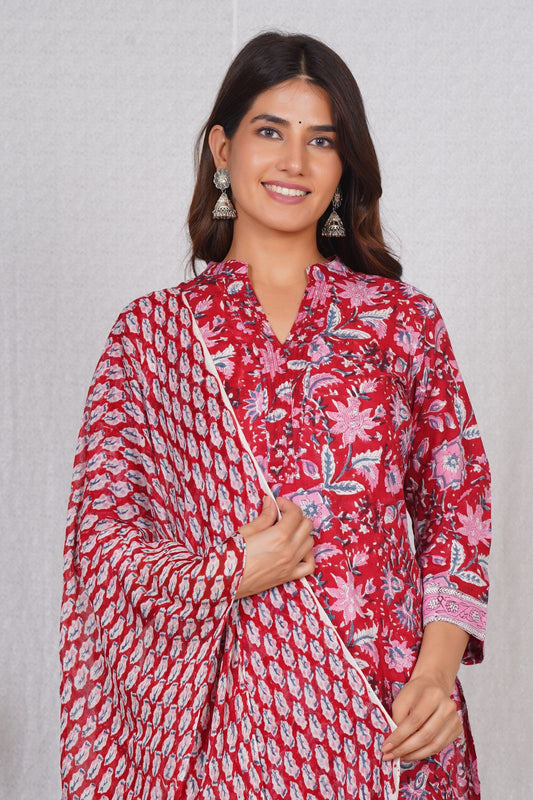 hand block printed kurta set with dupatta