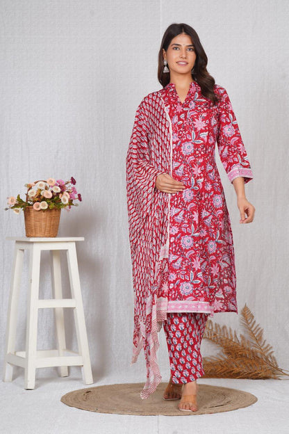 hand block printed kurta set with dupatta