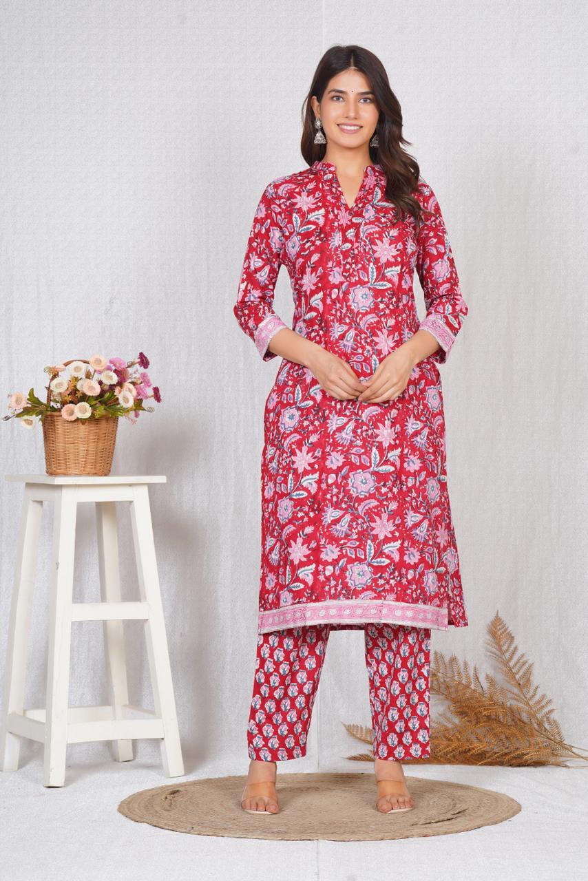 hand block printed kurta set with dupatta
