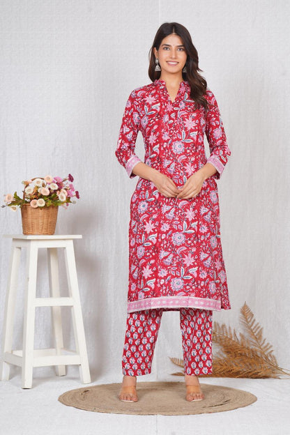 hand block printed kurta set with dupatta