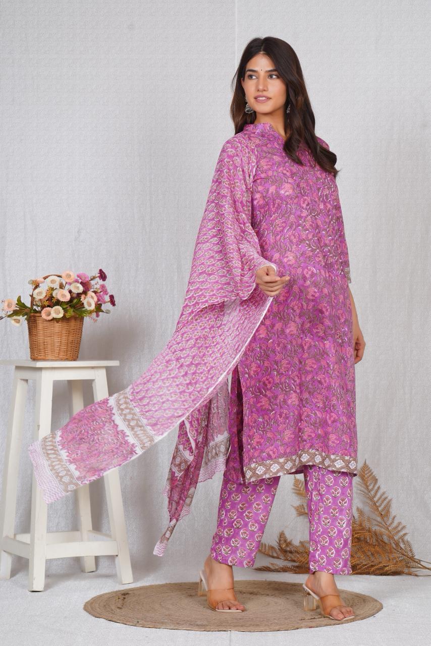 hand block printed kurta set with dupatta