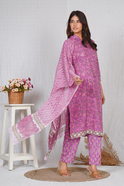 hand block printed kurta set with dupatta