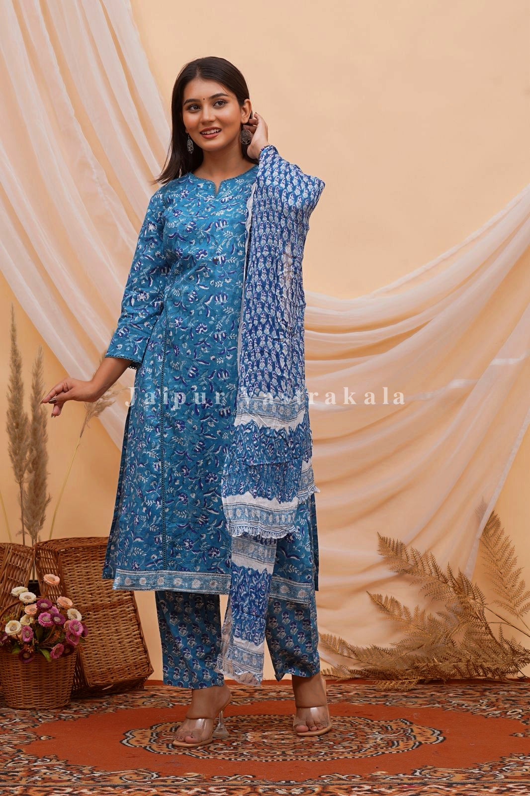 hand block printed kurta set with dupatta