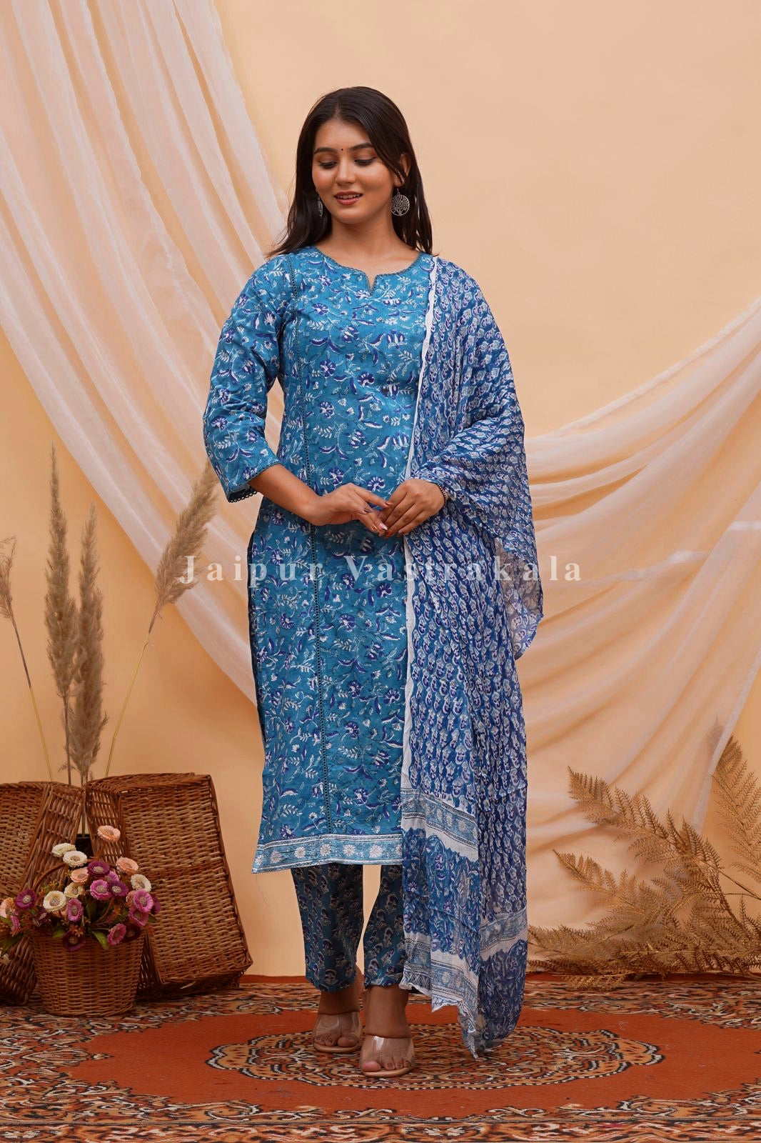 hand block printed kurta set with dupatta