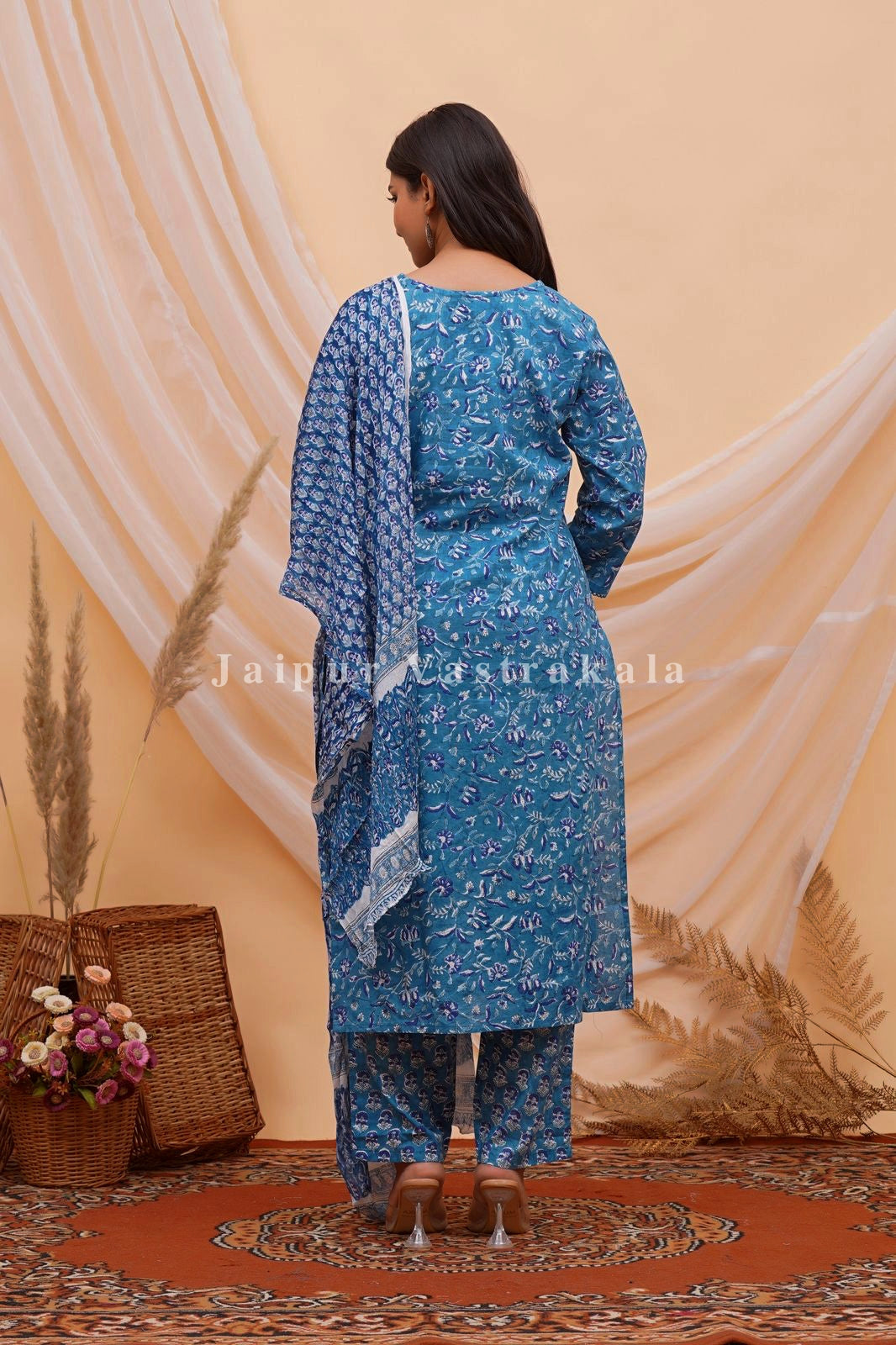 hand block printed kurta set with dupatta