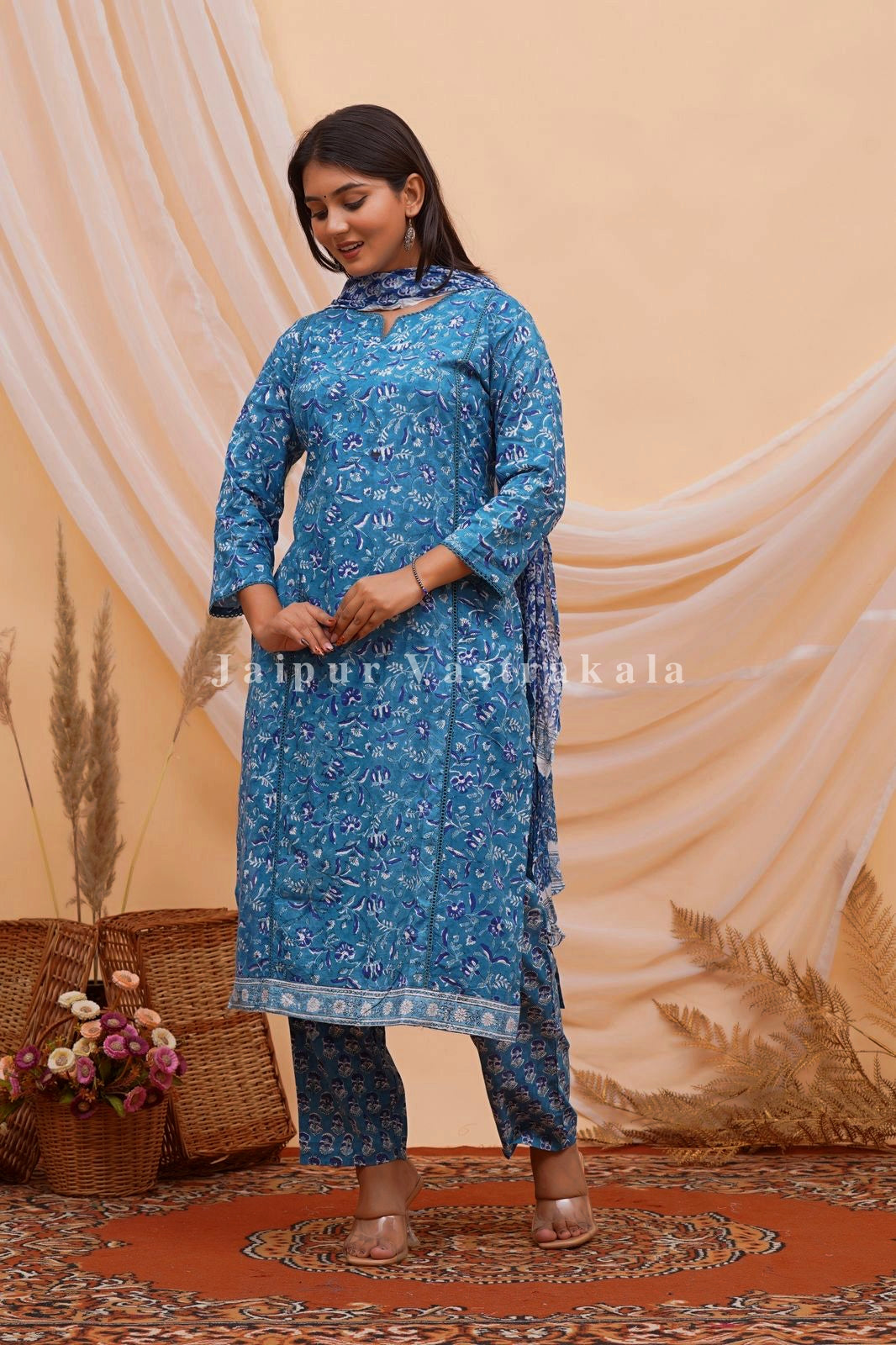 hand block printed kurta set with dupatta