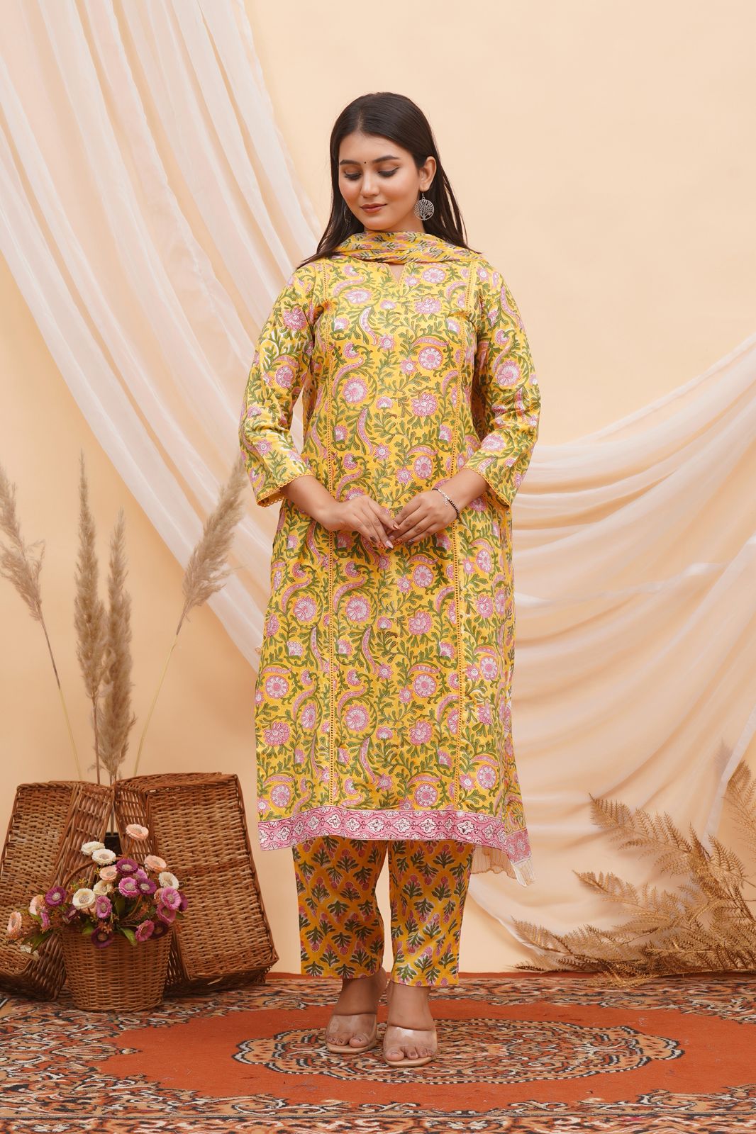hand block printed kurta set with dupatta