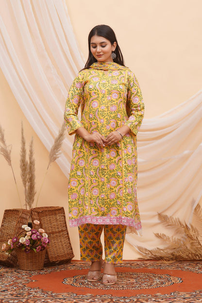 hand block printed kurta set with dupatta