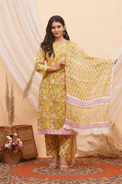 hand block printed kurta set with dupatta