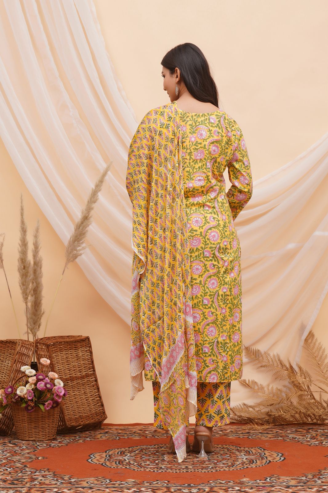 hand block printed kurta set with dupatta