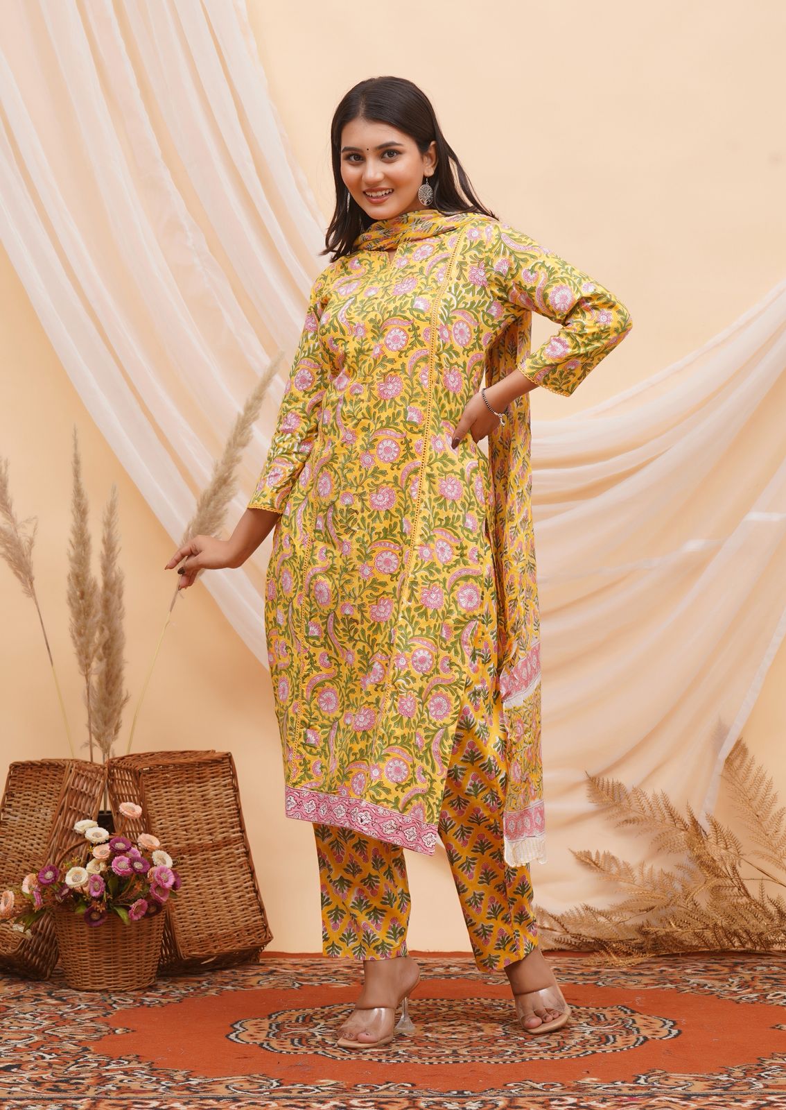 hand block printed kurta set with dupatta