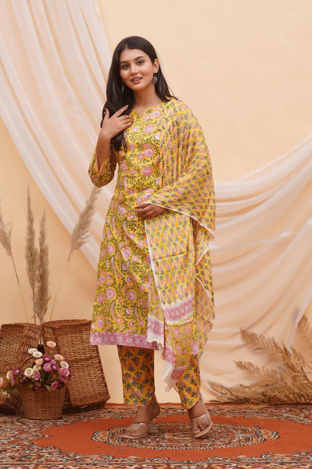 hand block printed kurta set with dupatta