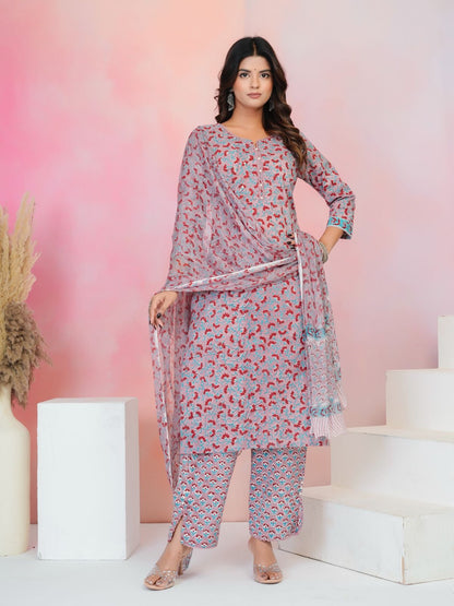 Deep Mauve Petals Chiffon Dupatta Suit