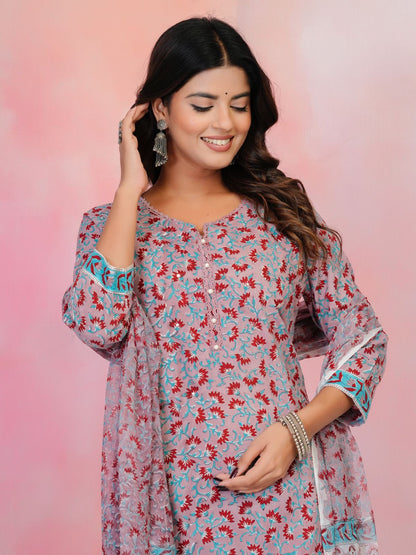 Deep Mauve Petals Chiffon Dupatta Suit