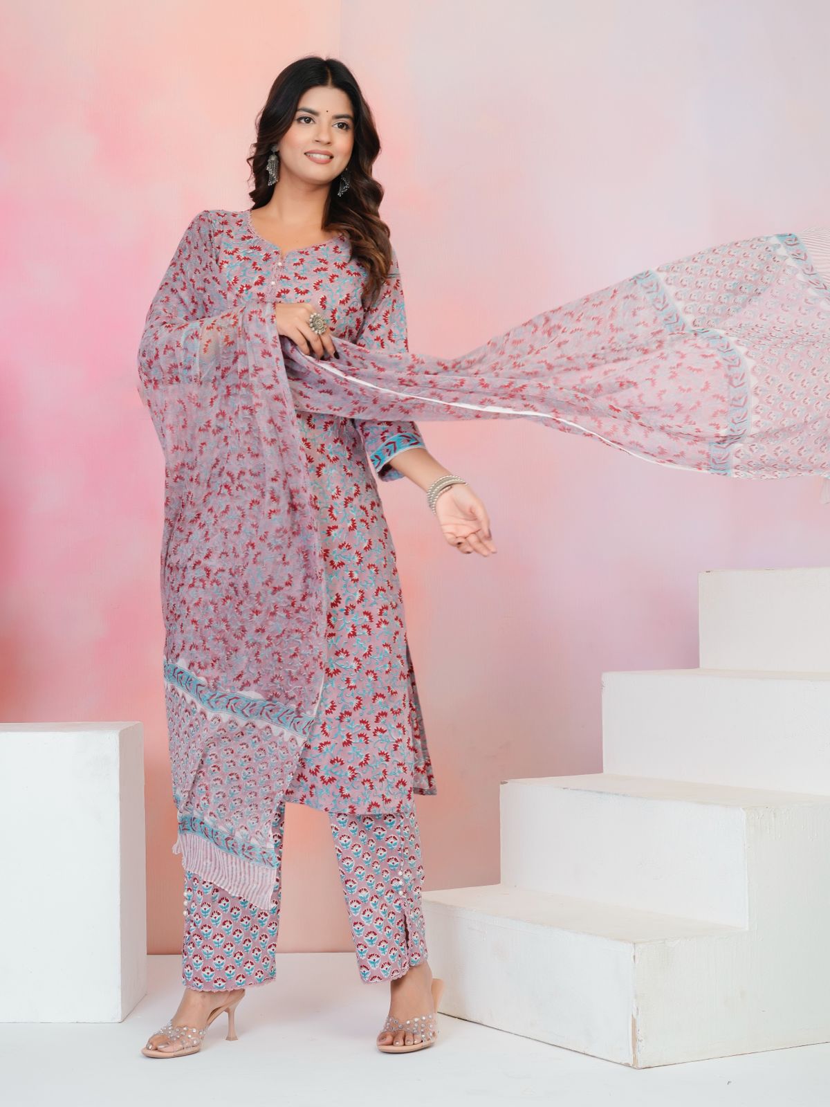 Deep Mauve Petals Chiffon Dupatta Suit