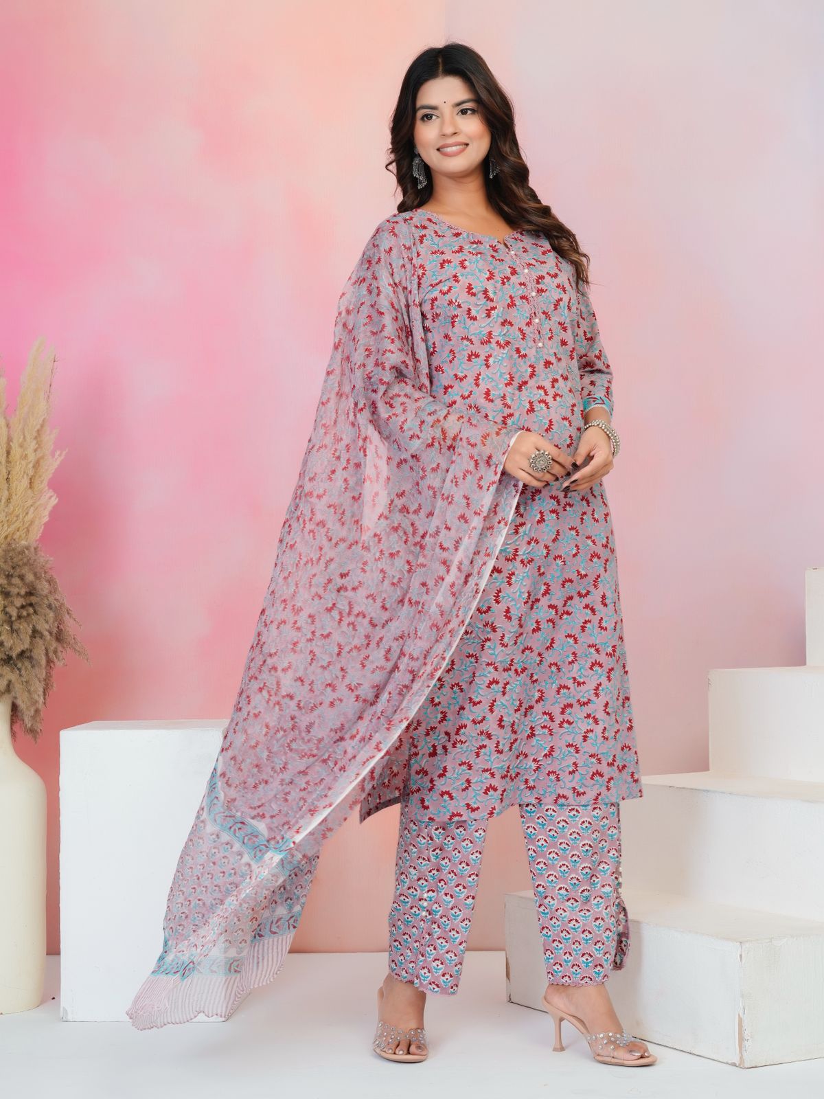 Deep Mauve Petals Chiffon Dupatta Suit