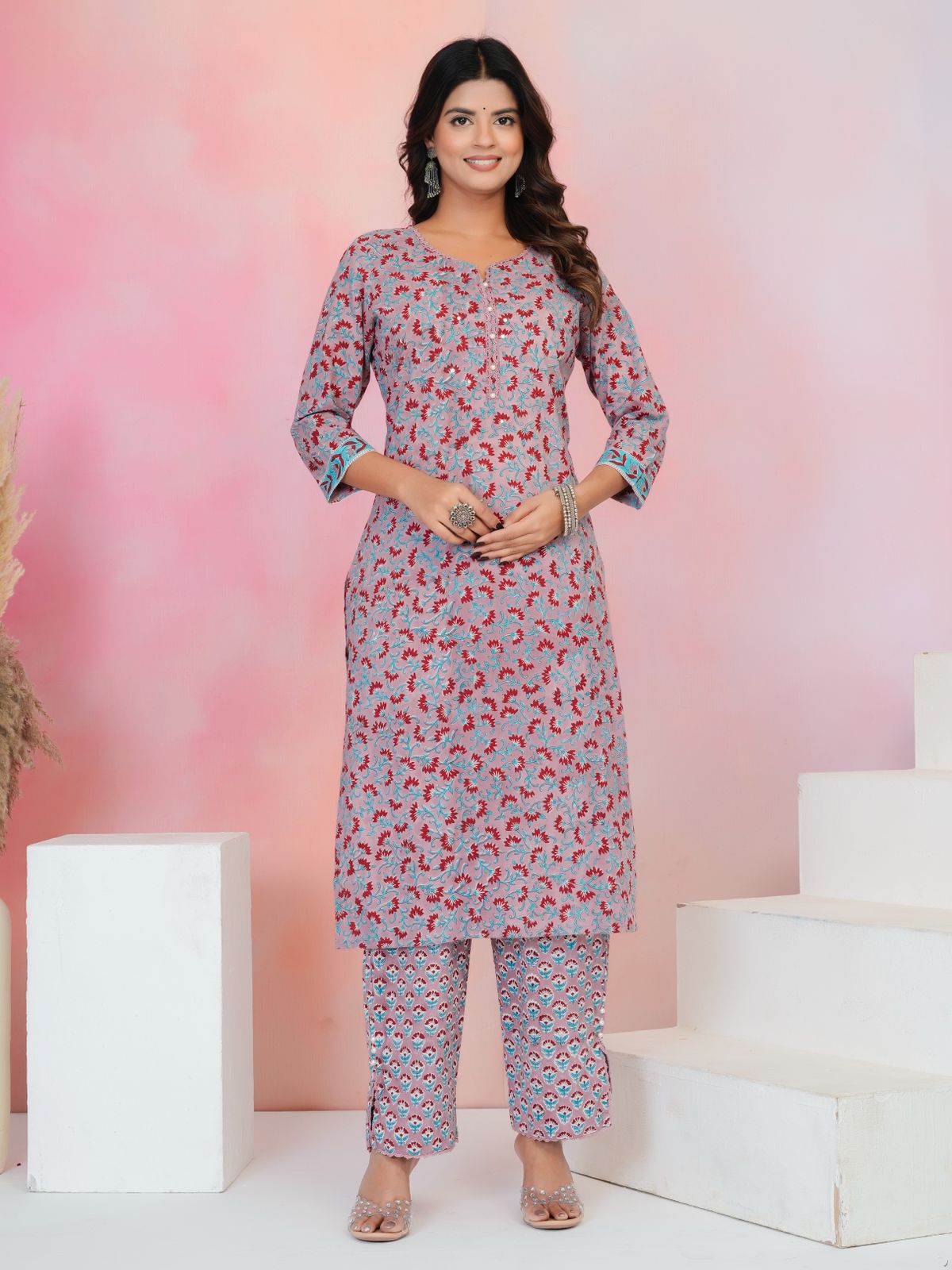 Deep Mauve Petals Chiffon Dupatta Suit