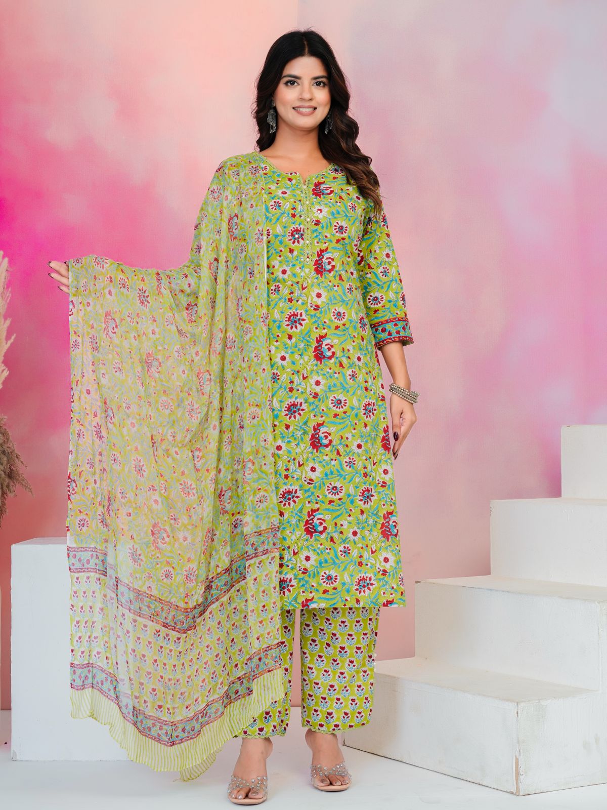 Green Whispers Chiffon Dupatta Suit