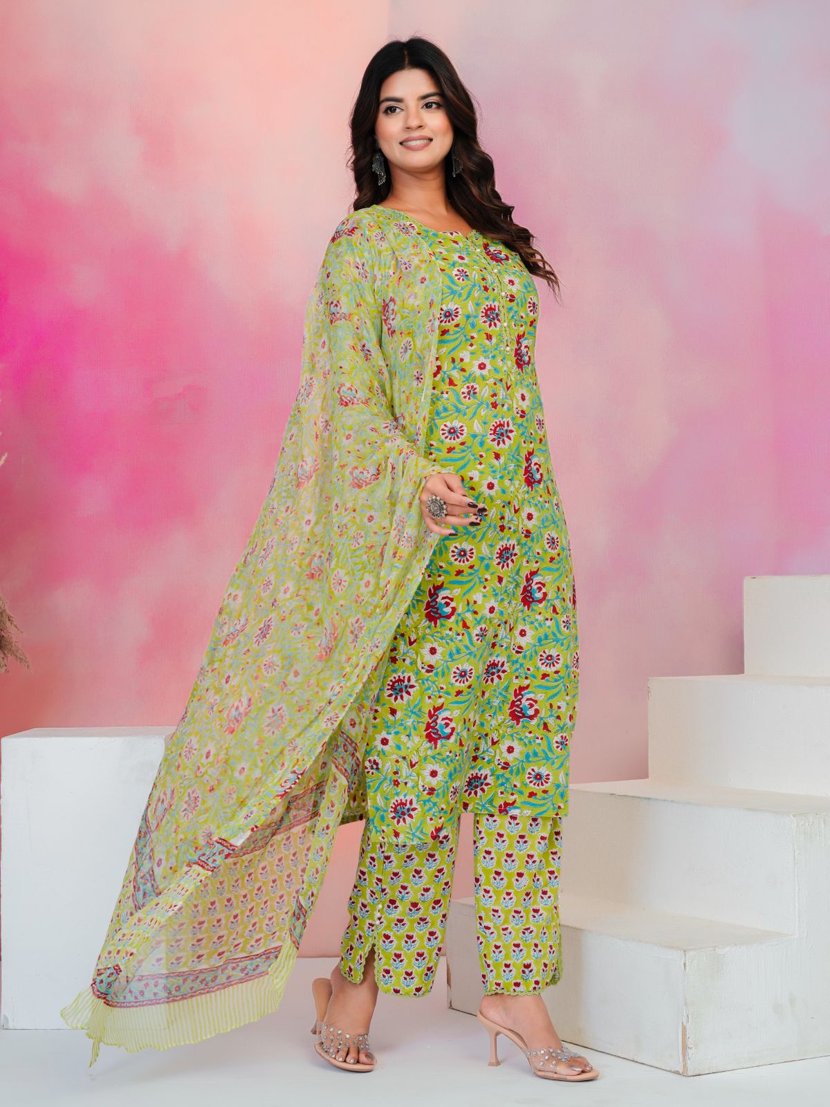 Green Whispers Chiffon Dupatta Suit