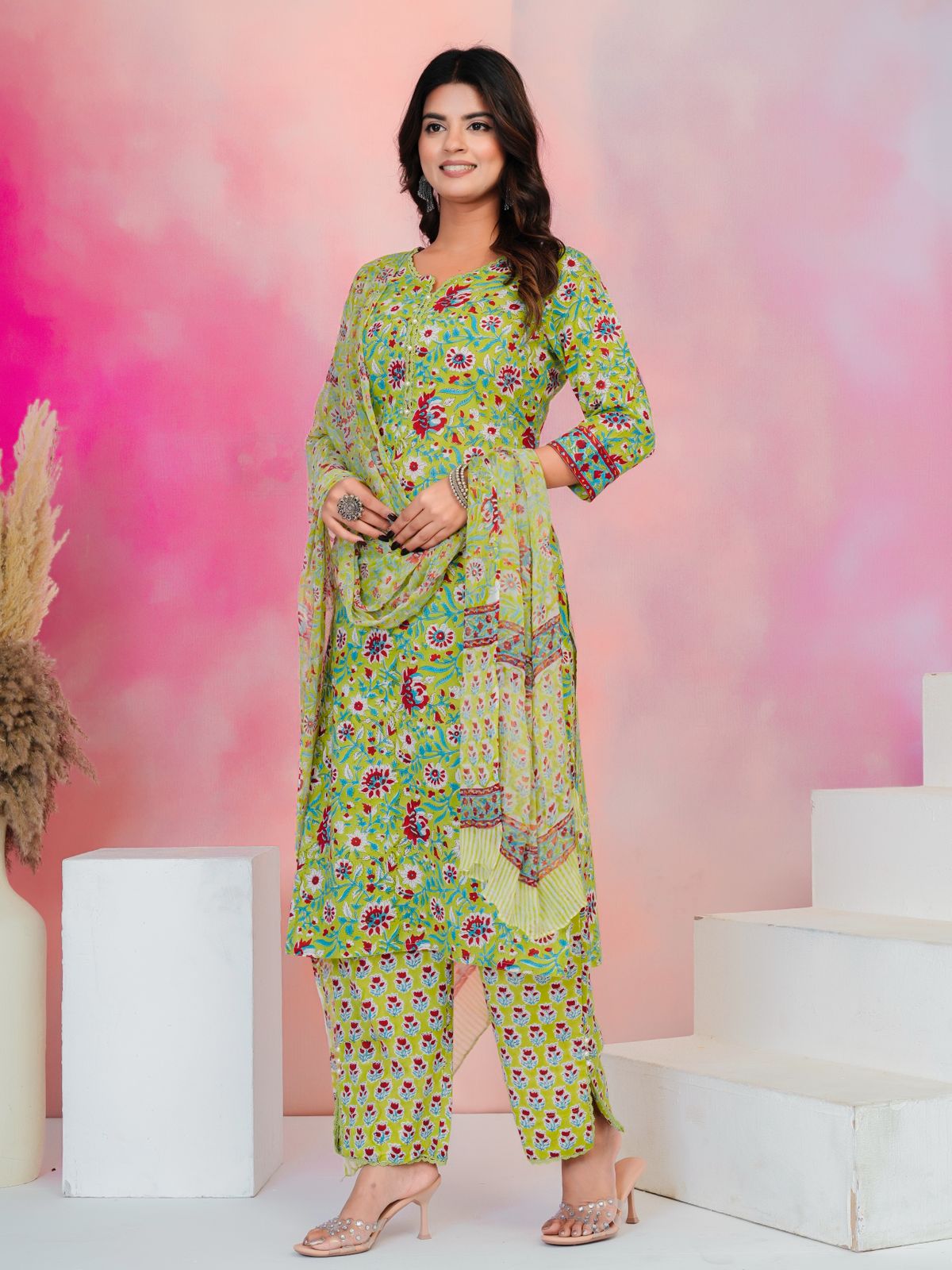 Green Whispers Chiffon Dupatta Suit