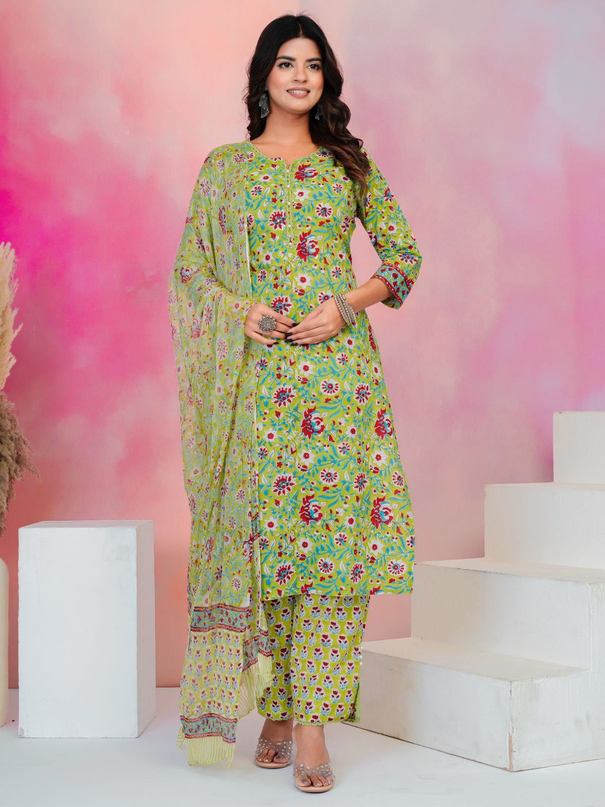 Green Whispers Chiffon Dupatta Suit