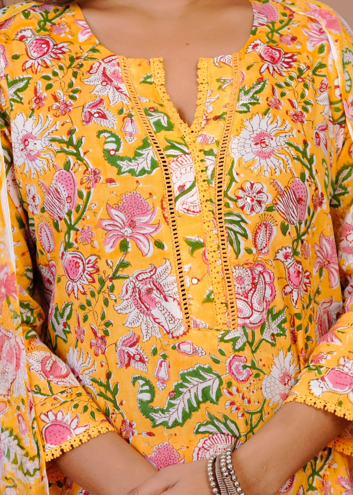 Yellow Blush Pakistani Lace Chiffon Dupatta Suit