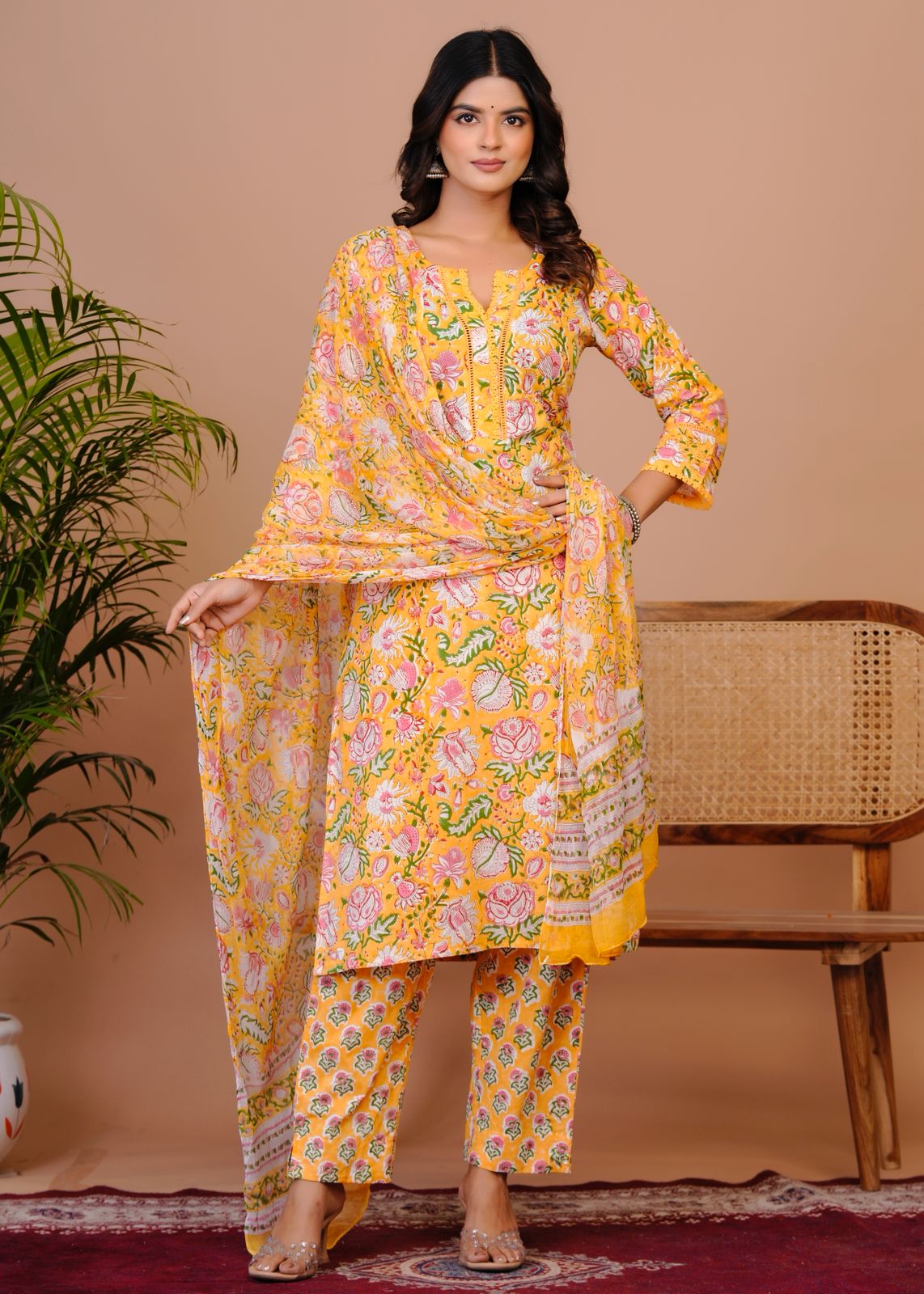 Yellow Blush Pakistani Lace Chiffon Dupatta Suit