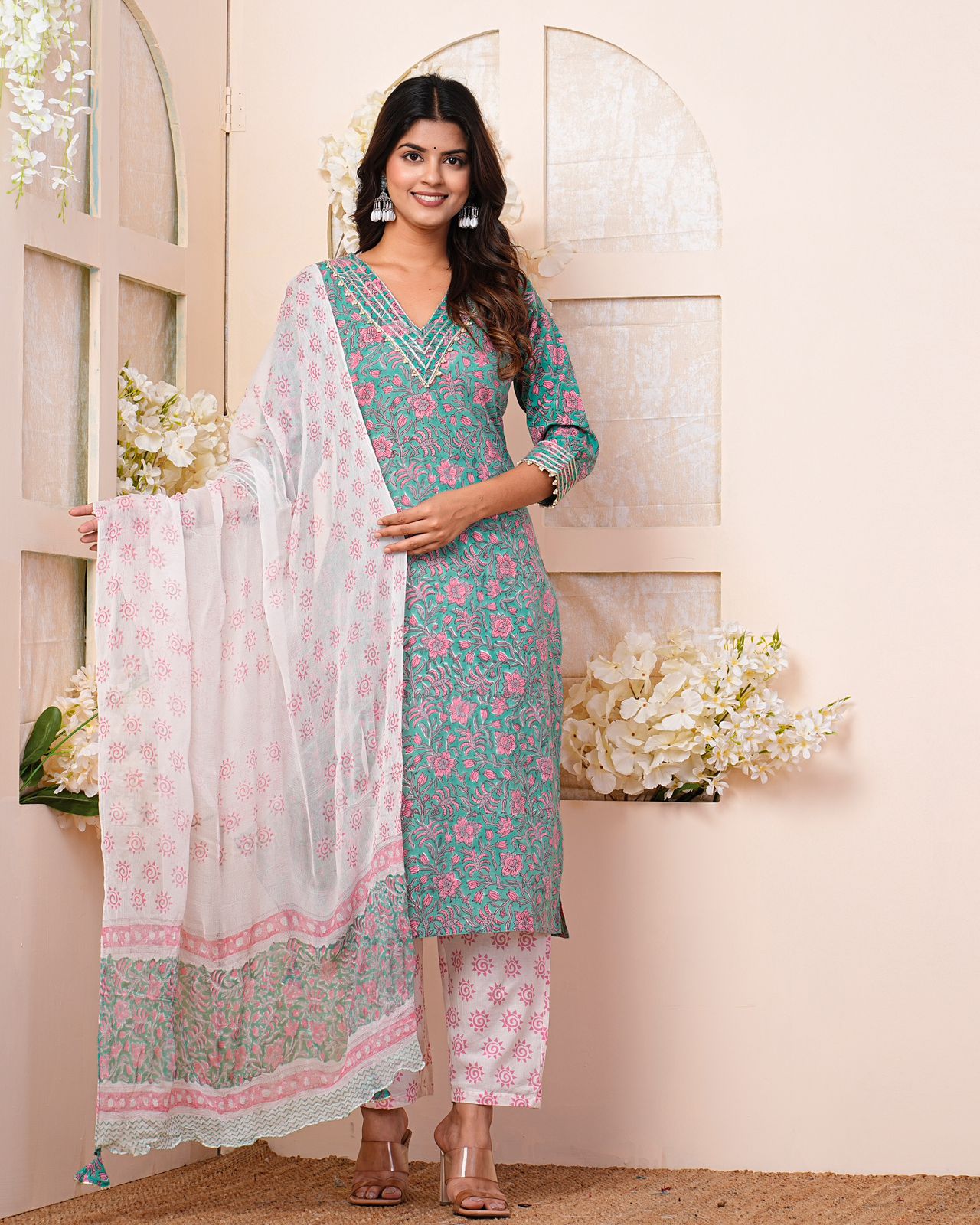 hand block printed kurta set with dupatta