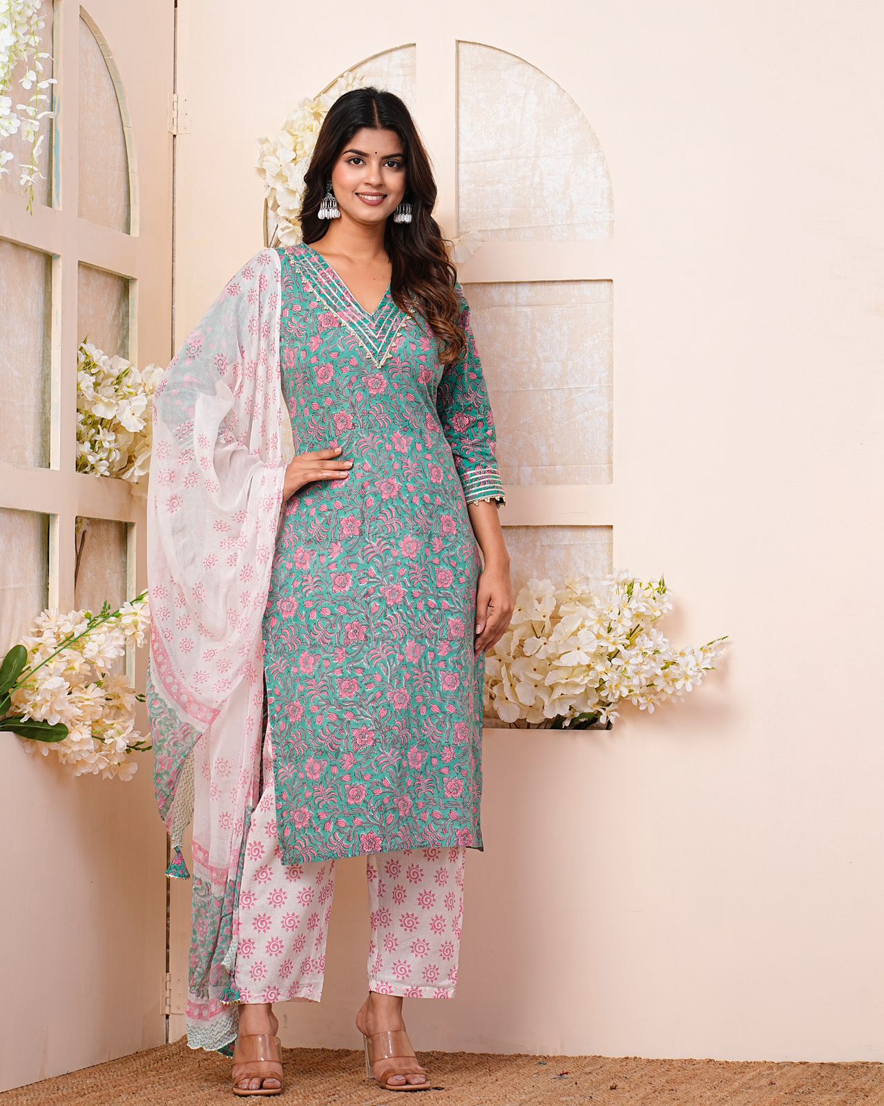 hand block printed kurta set with dupatta