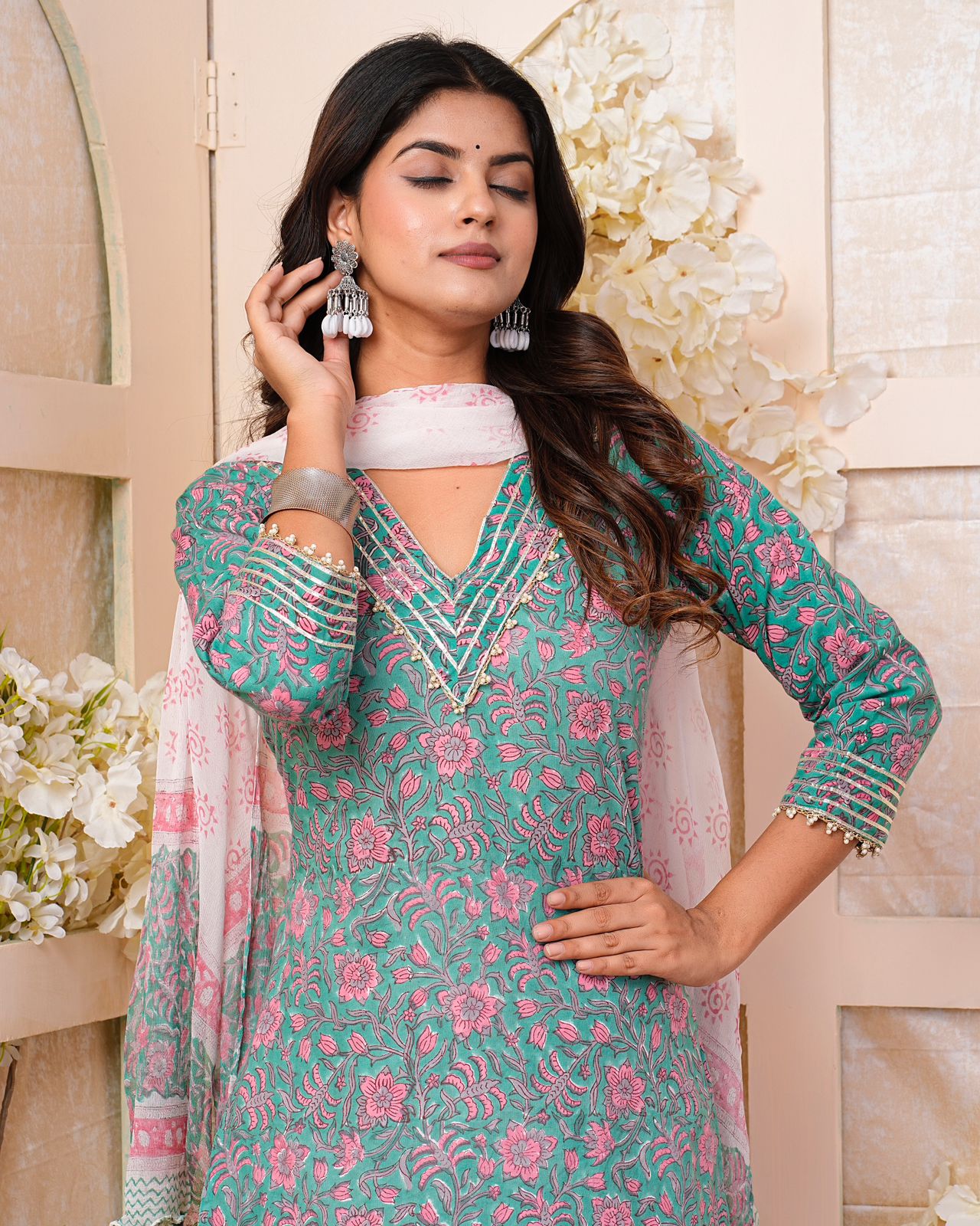 hand block printed kurta set with dupatta