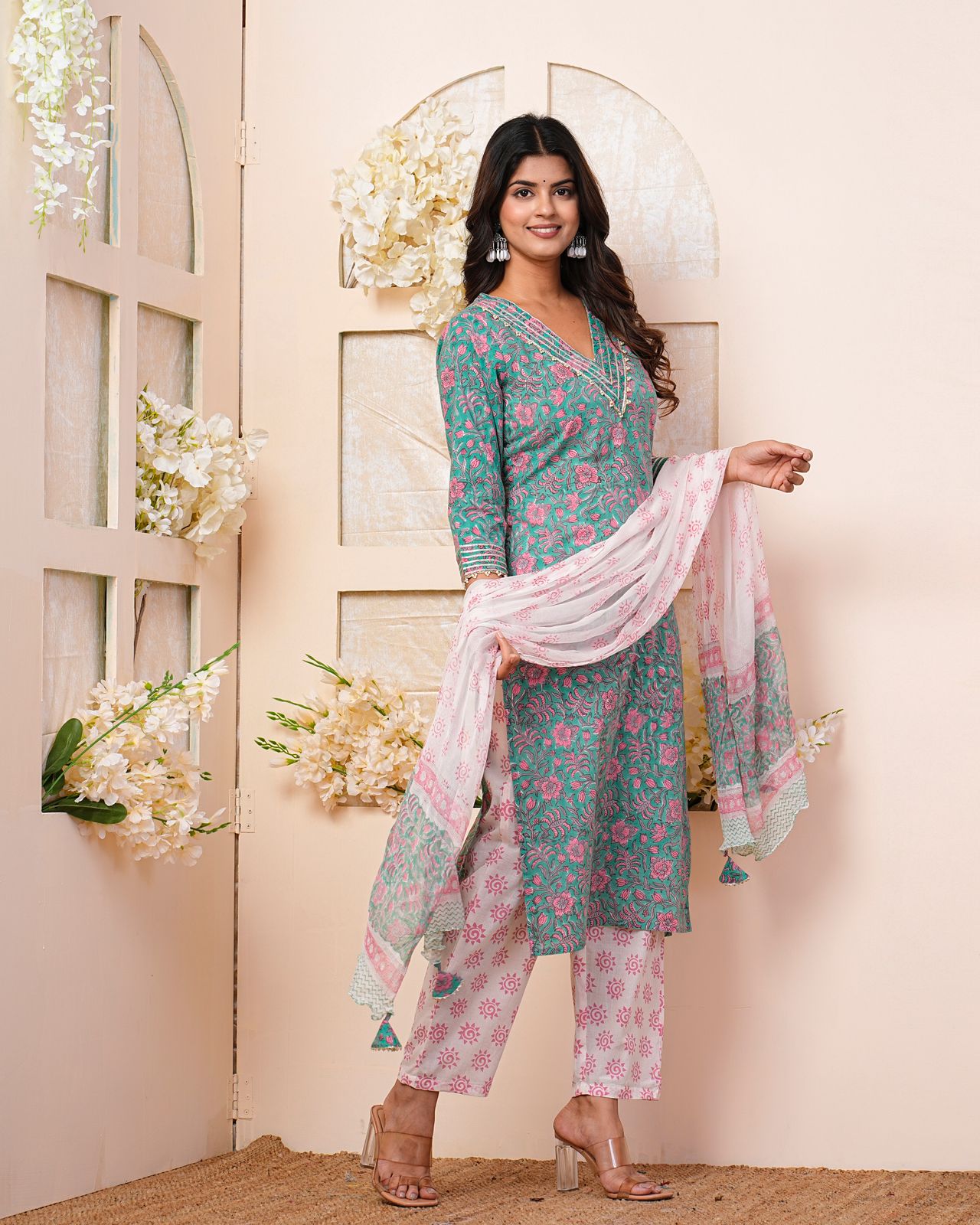 hand block printed kurta set with dupatta