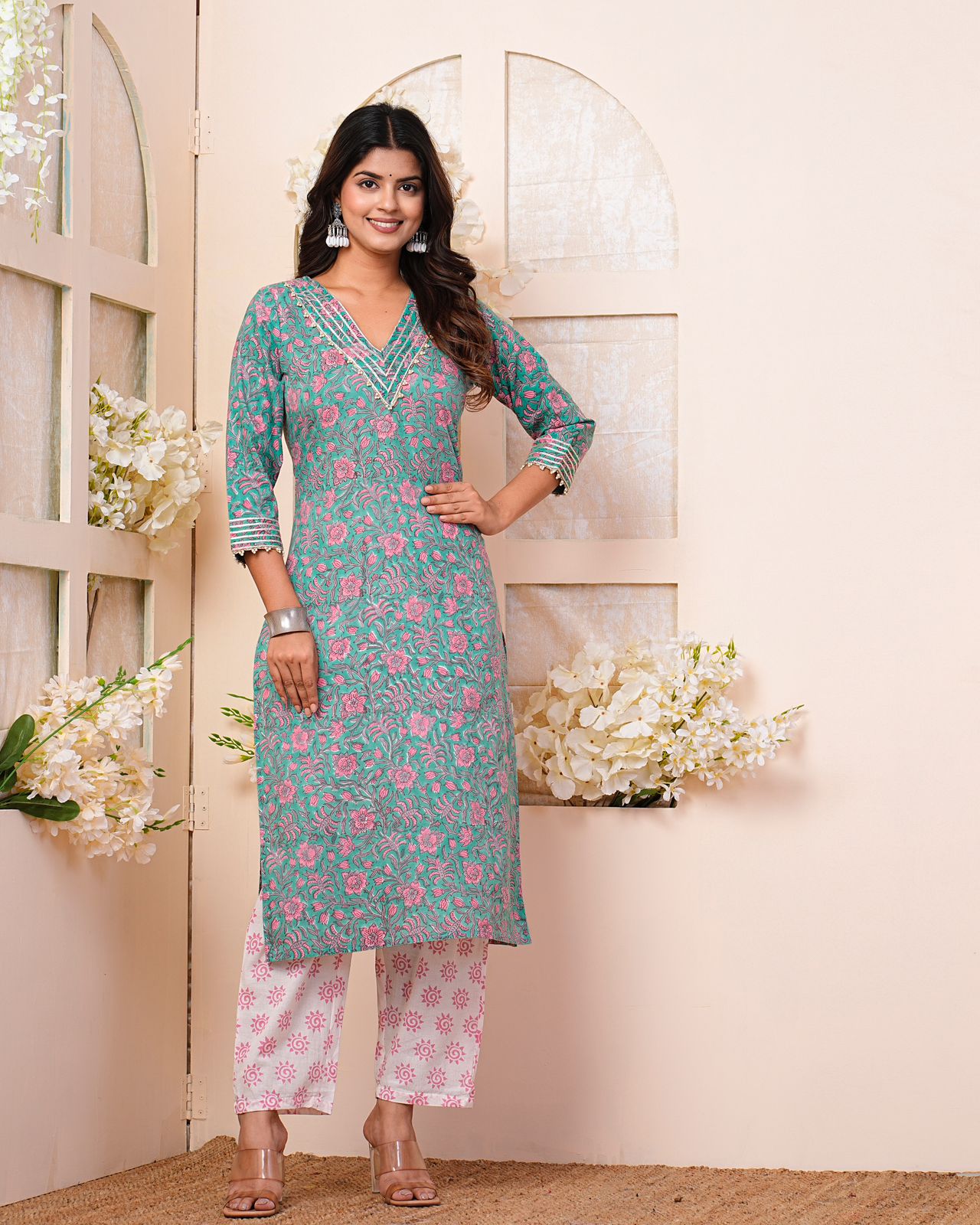 hand block printed kurta set with dupatta