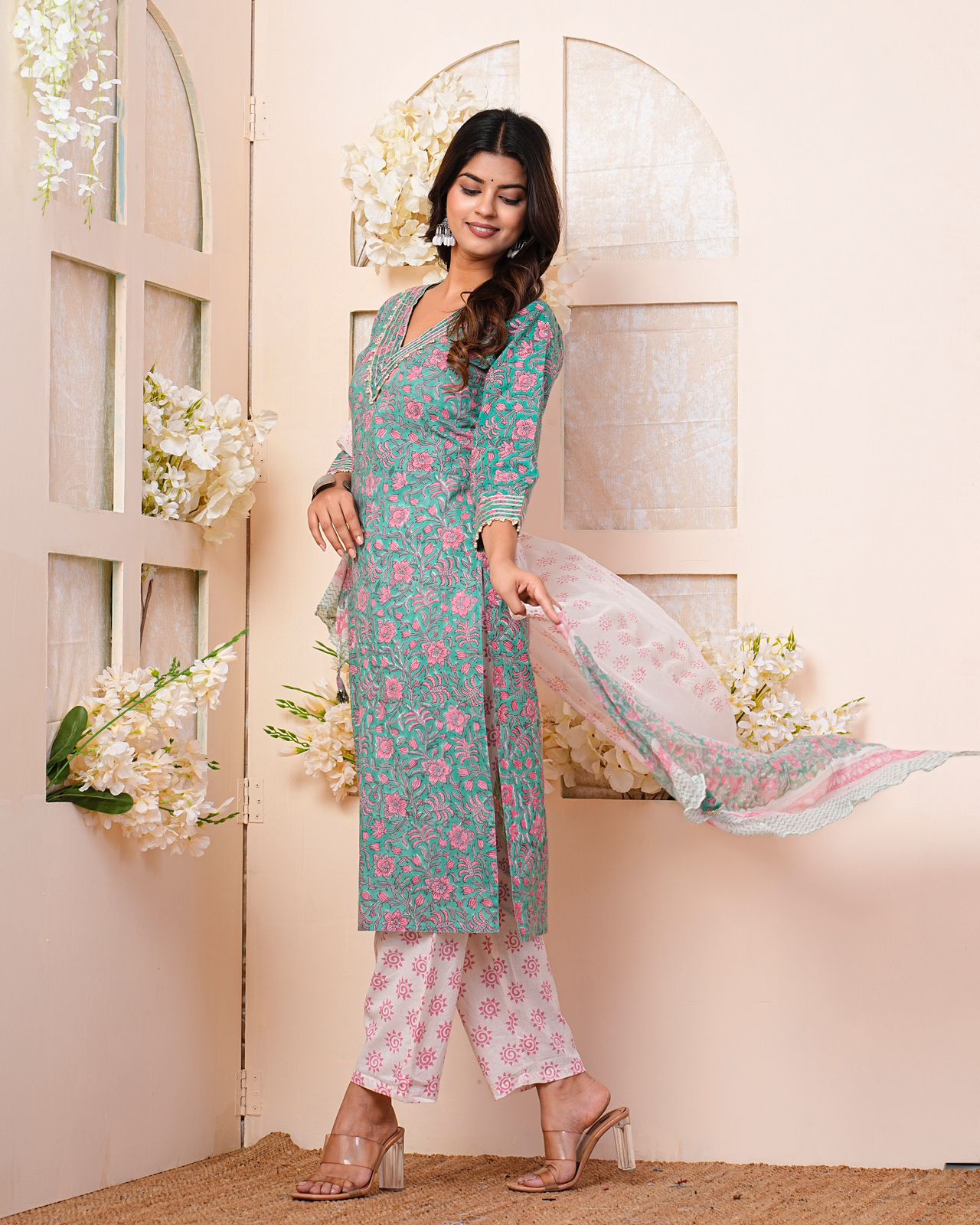 hand block printed kurta set with dupatta