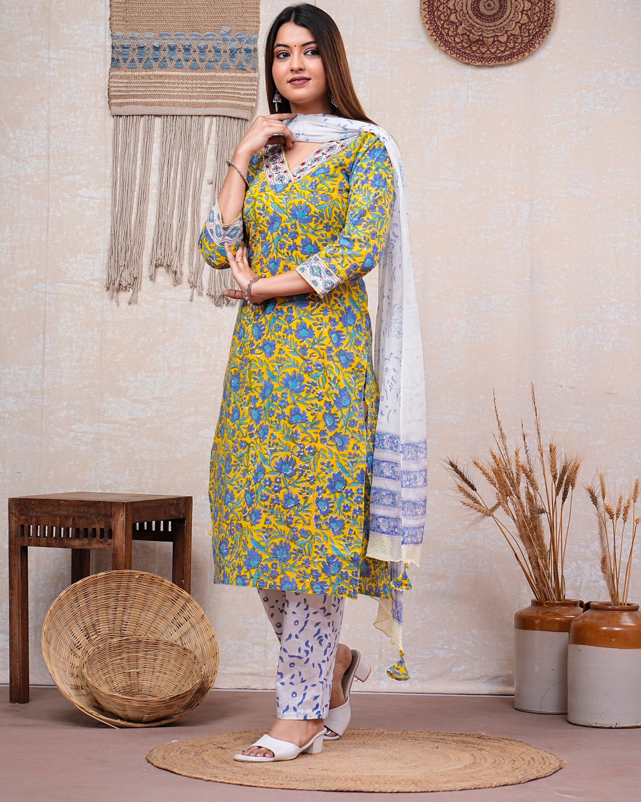 hand block printed kurta set with dupatta