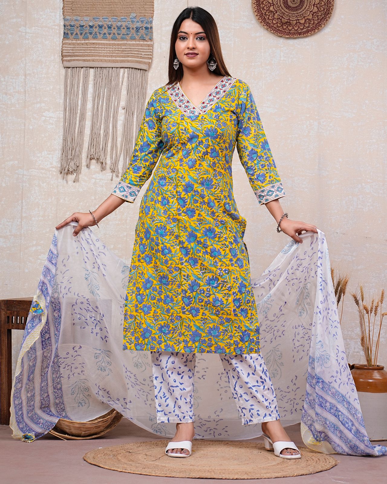 hand block printed kurta set with dupatta